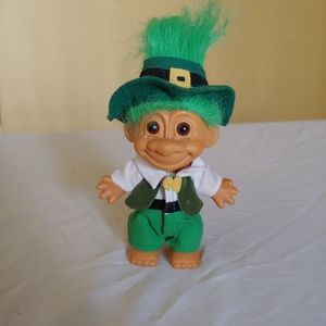 Vintage Russ Troll Doll Irish Leprechaun St, Patrick Green Hair